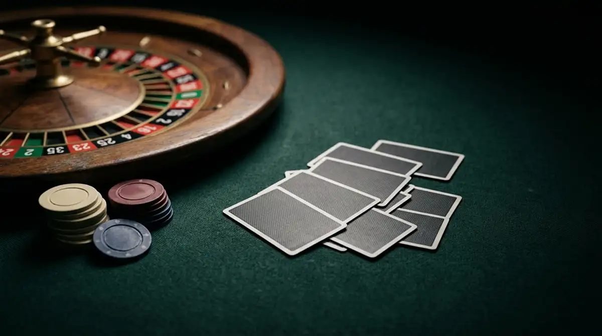 Live Casino ohne österreichische Lizenz – abstrakter Live-Casino-Tisch mit Karten, Chips und Roulette